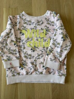 Bonton Pink Floral Sweatshirt with Yellow "Wild Child" Graphic